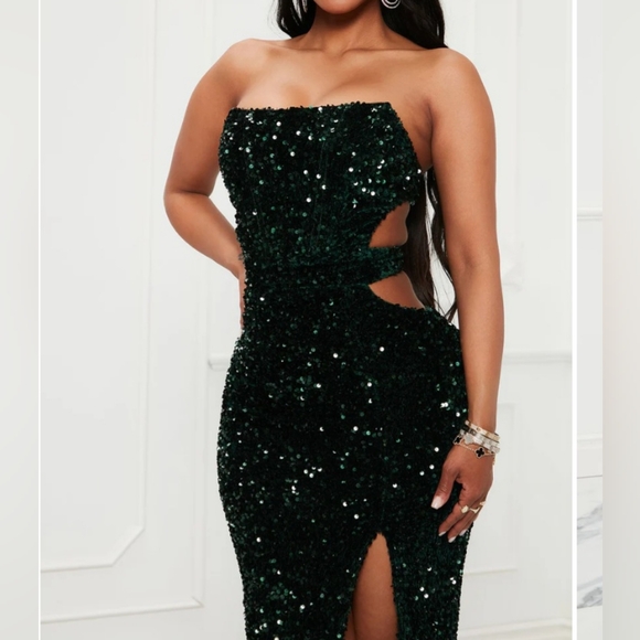 NWT Pop The Bottle Sequin Maxi Dress - Hunter - Picture 5 of 9